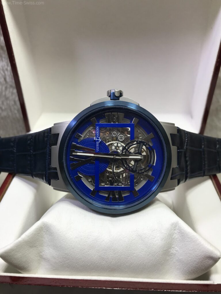 Ulysse Nardin Blast เรือนเงิน หน้าเปลือยน้ำเงิน สายหนังดำ 05