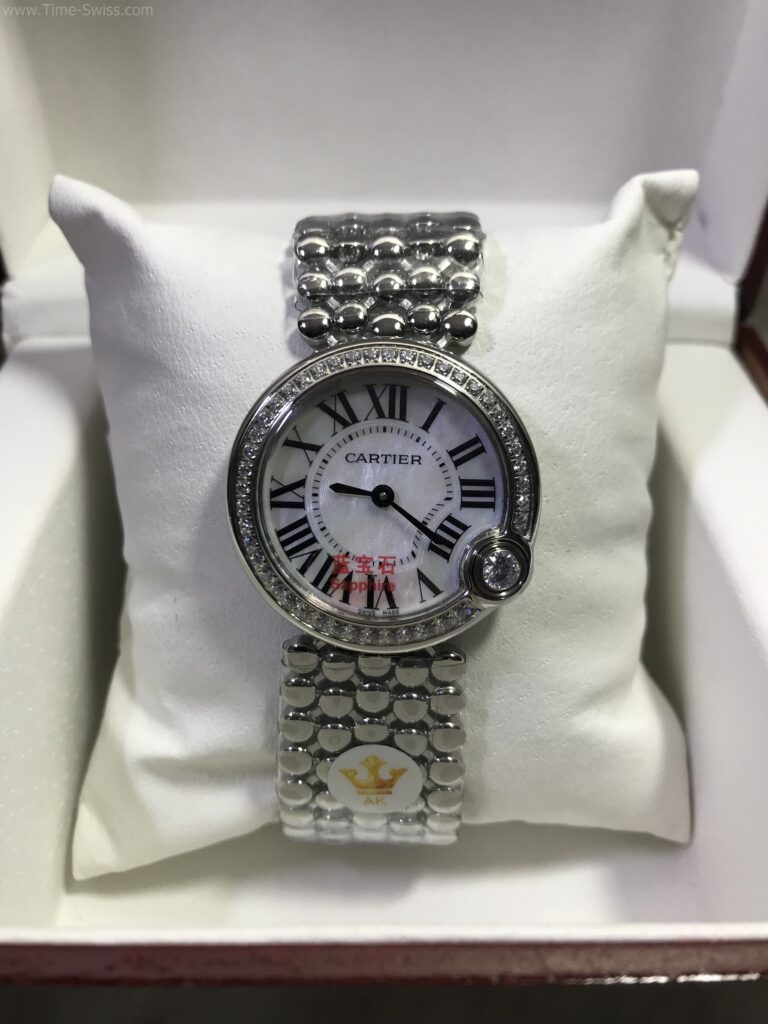 Cartier Ballon Bleu White Dial Diamond Ladies สายไข่ปลา ผู้หญิง 01