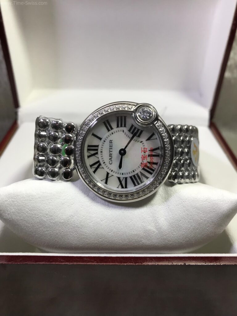 Cartier Ballon Bleu White Dial Diamond Ladies สายไข่ปลา ผู้หญิง 06