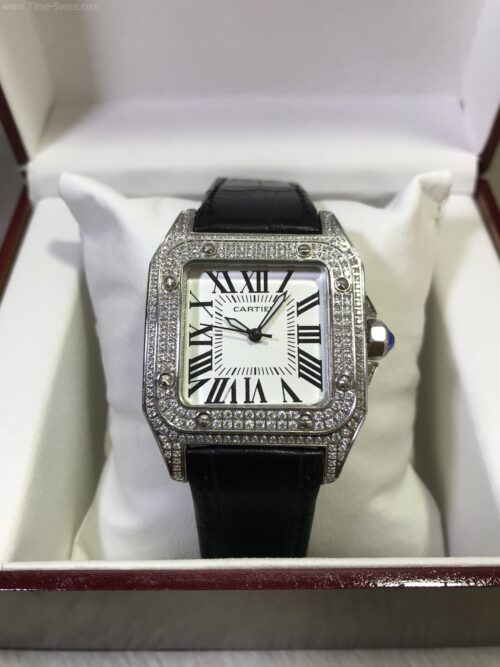 Cartier Santos 100 Full Diamond White Dial