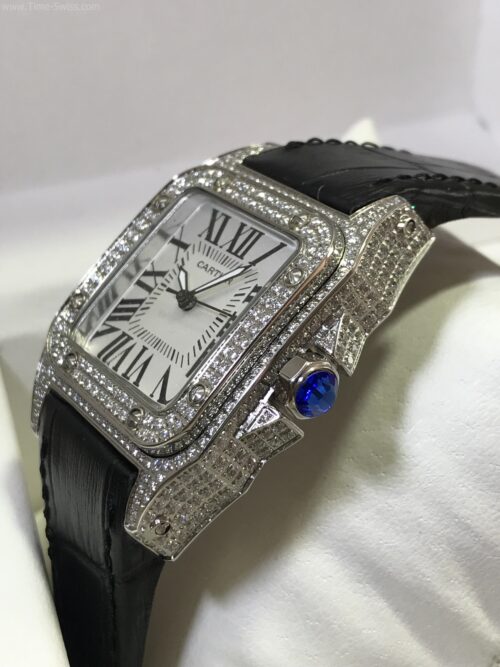 Cartier Santos 100 Full Diamond White Dial