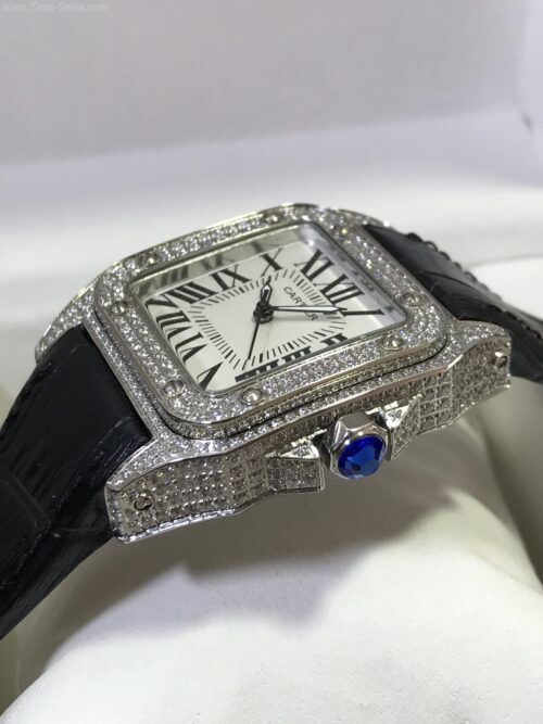 Cartier Santos 100 Full Diamond White Dial