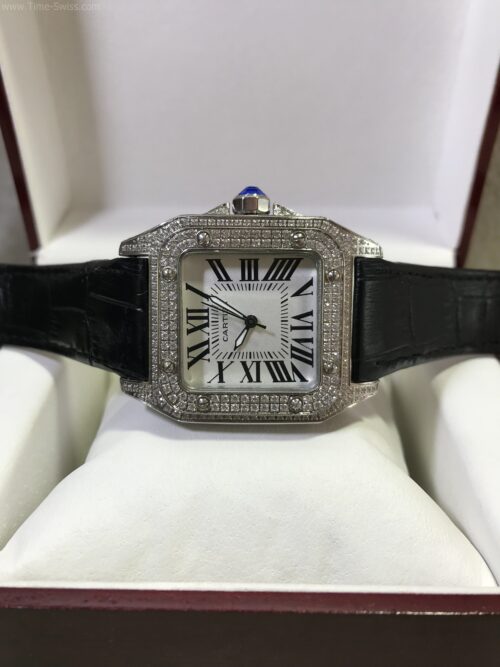 Cartier Santos 100 Full Diamond White Dial