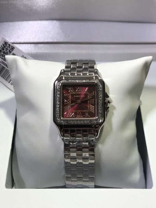 Cartier Santos Diamond Red Dial Ladies