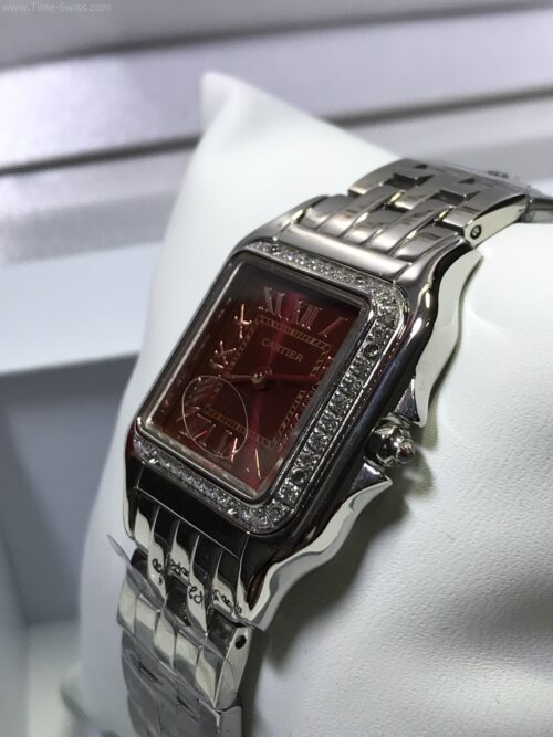 Cartier Santos Diamond Red Dial Ladies