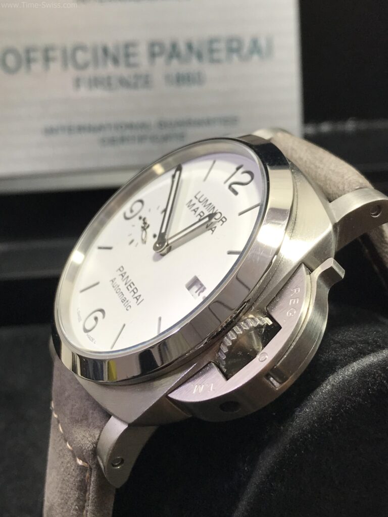 Panerai Luminor Marina White Dial 44mm หน้าขาว สายหนังกลับสีเทา 02