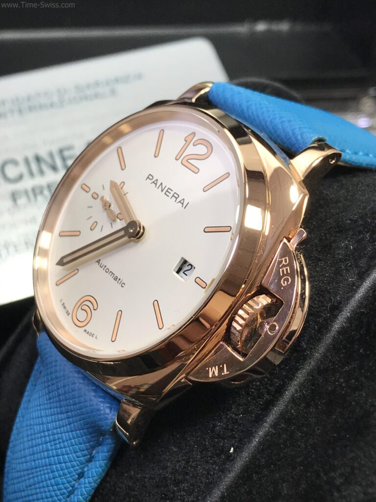 Panerai PAM1045 Luminor Rose Gold Whtie Dial 38mm สายหนังสีน้ำเงิน 02