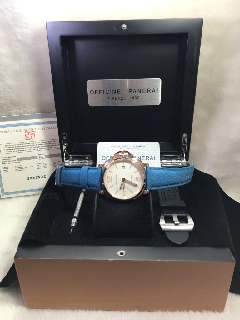 Panerai PAM1045 Luminor Rose Gold Whtie Dial 38mm สายหนังสีน้ำเงิน 07