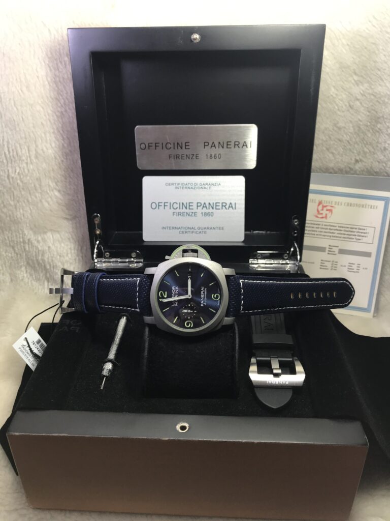 Panerai PAM1117 Luminor Marina Blue Dial 44mm หน้าน้ำเงินเงา สายหนังลายผ้า 08