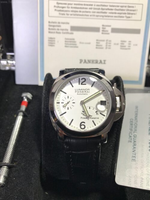 Panerai Power Reserve White Dial 40mm Black Leather Strap