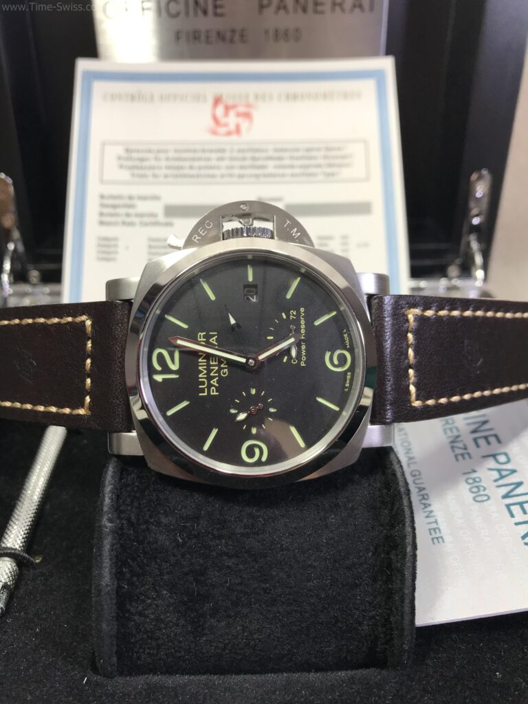 Panerai PAM321 Power Reserve GMT Black Dial 44mm CC สายหนังสีน้ำตาล 07