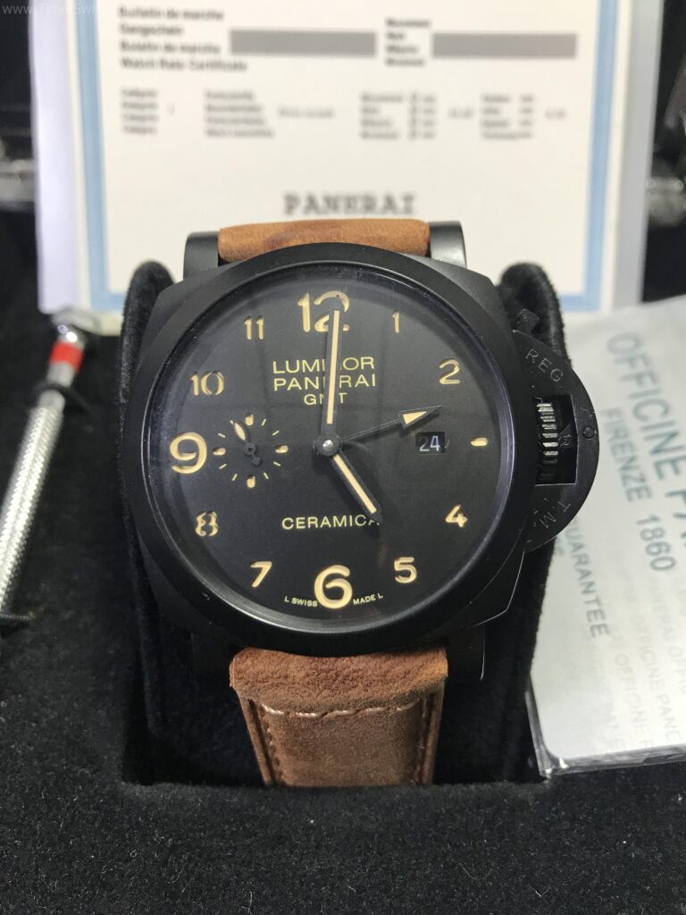 Panerai PAM441 GMT PVD Black Dial 44mm CC รมดำ สายหนังกลับสีน้ำตาล 01