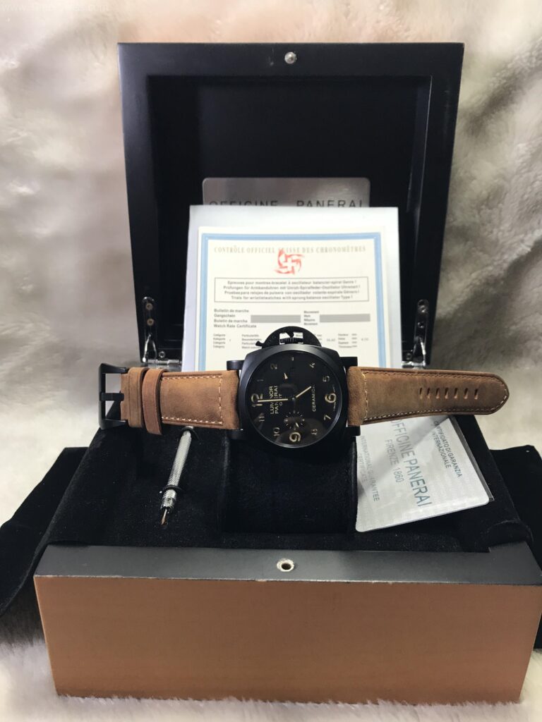 Panerai PAM441 GMT PVD Black Dial 44mm CC รมดำ สายหนังกลับสีน้ำตาล 08