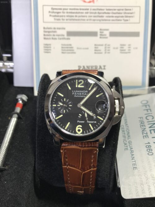 Panerai Power Reserve Black Dial 40mm Brown Leather Strap