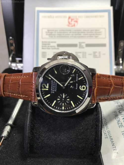 Panerai Power Reserve Black Dial 40mm Brown Leather Strap