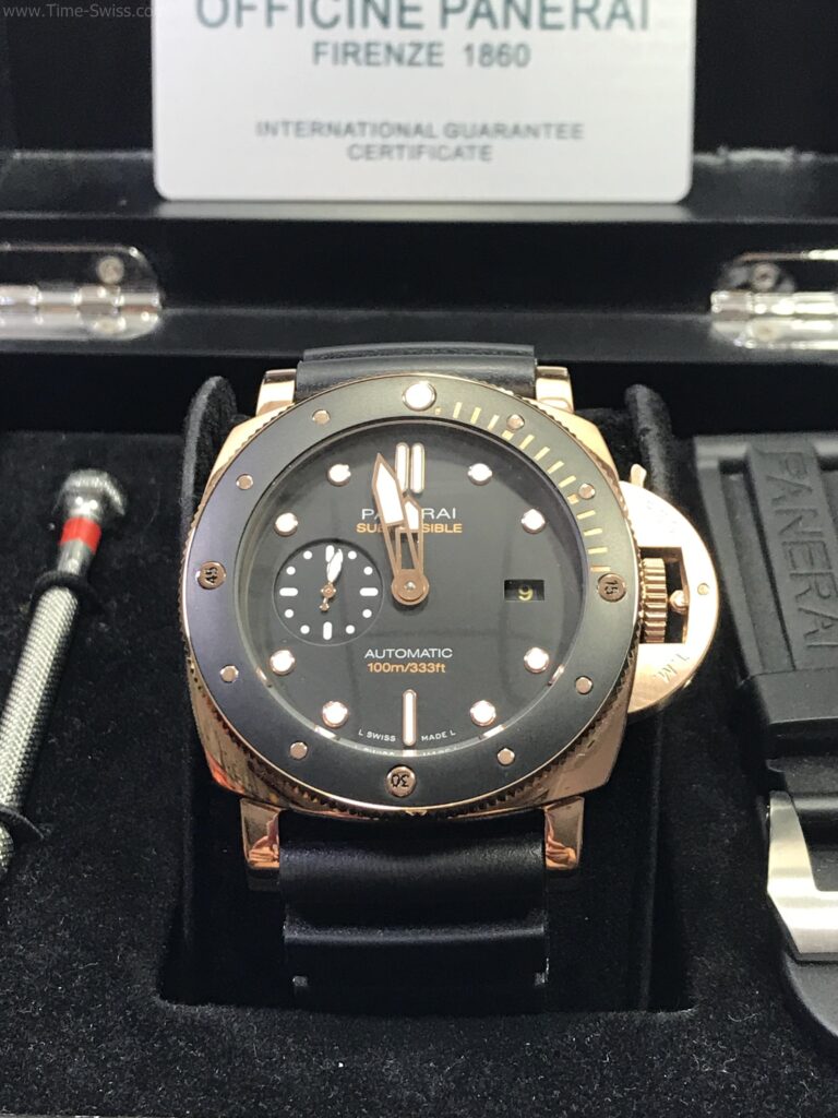 Panerai Submasible Amagnetic PAM974 Rose Gold Black Dial 47mm ขอบเซลามิก หมุนได้ 01