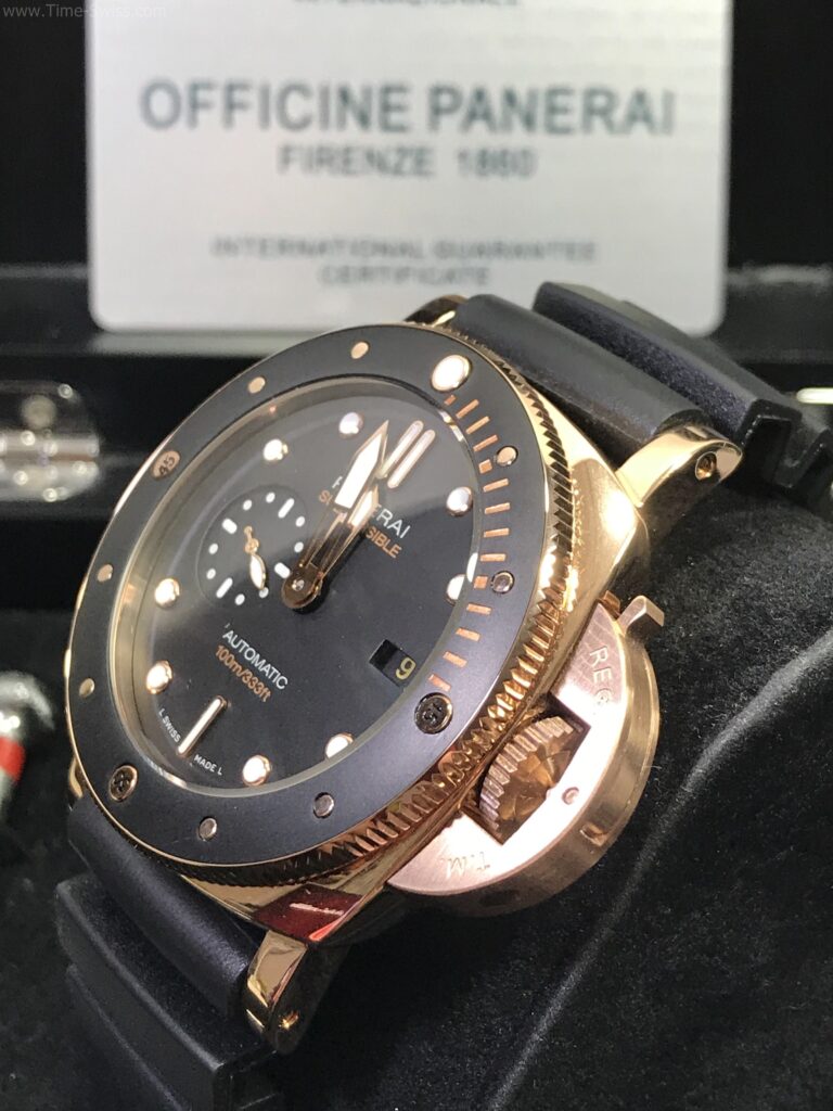 Panerai Submasible Amagnetic PAM974 Rose Gold Black Dial 47mm ขอบเซลามิก หมุนได้ 02