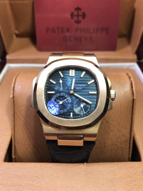 Patek Nautilus 5712R Power Rose Gold Blue Dial 40mm CC Leather Strap