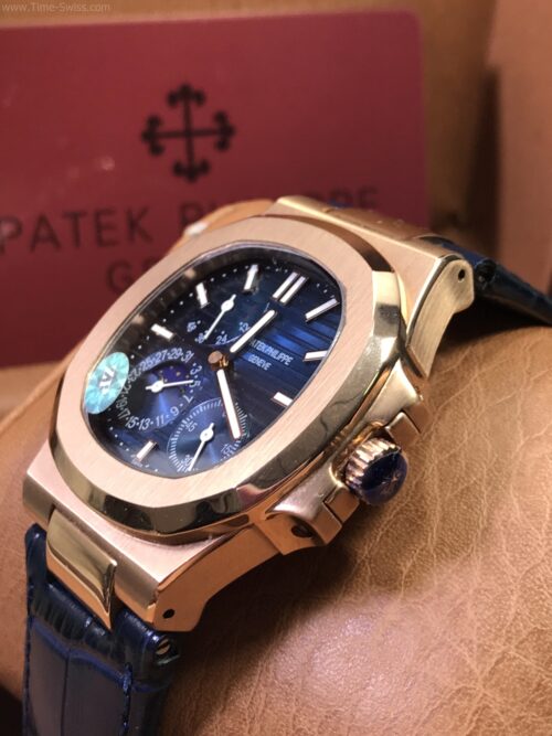 Patek Nautilus 5712R Power Rose Gold Blue Dial 40mm CC Leather Strap