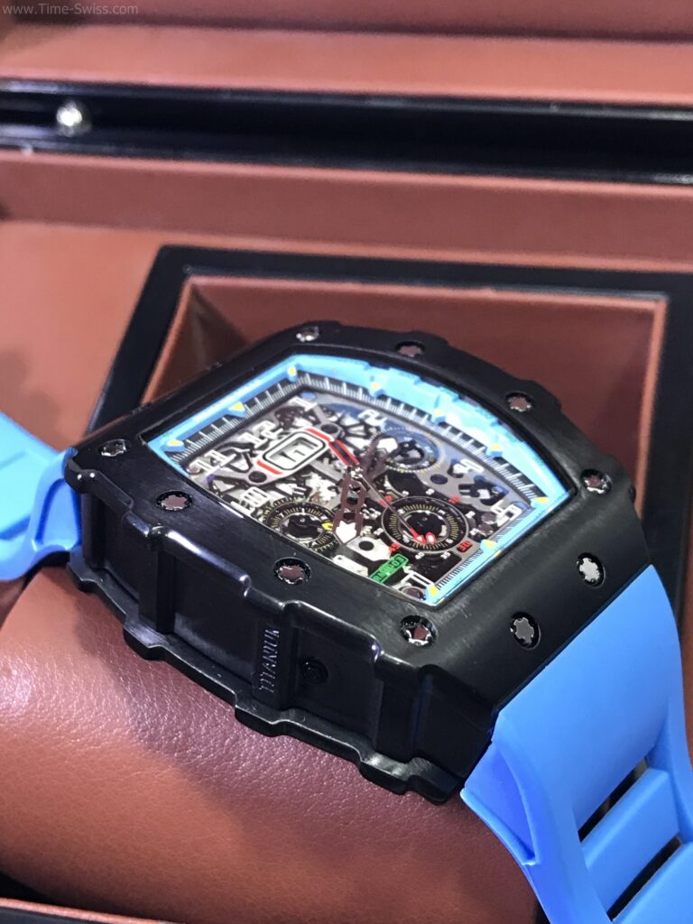 Richard Mille RM011-03 PVD Blue Rubber 40mm รมดำ หน้าฟ้า สายยางฟ้า 02