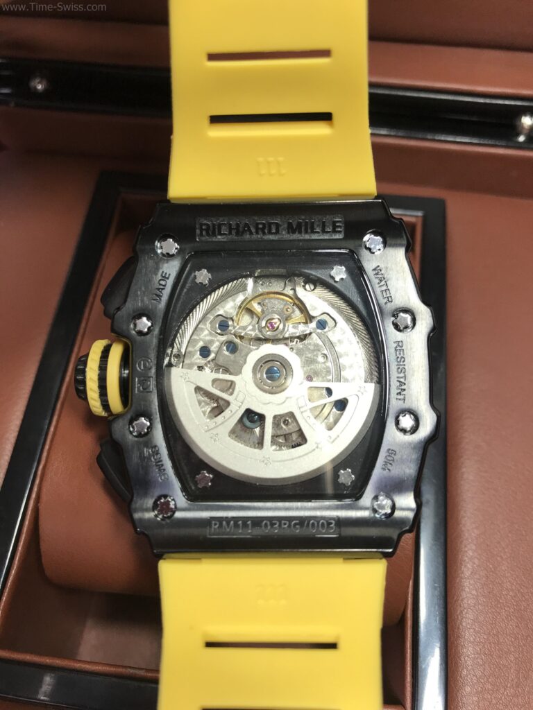 Richard Mille RM011-03 PVD Yellow Rubber 40mm รมดำ หน้าเหลือง สายยางเหลือง 06