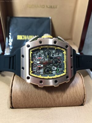 Richard Mille RM011-03 Rose Gold Yellow Dial Black Rubber 42mm