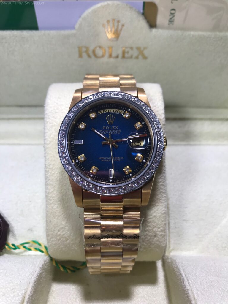 Rolex Day-Date Gold Diamond Blue Dial 36mm เรือนทอง หน้าน้ำเงิน ขอบเพชร 3ข้อ 01