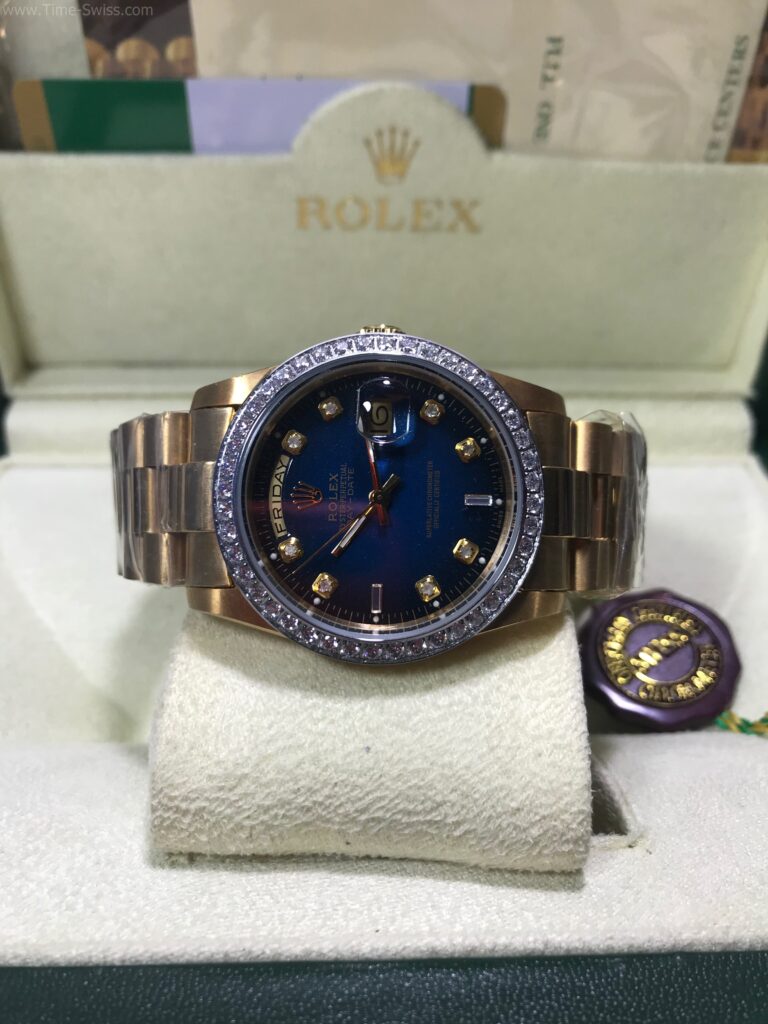 Rolex Day-Date Gold Diamond Blue Dial 36mm เรือนทอง หน้าน้ำเงิน ขอบเพชร 3ข้อ 06