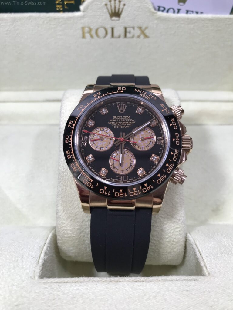 Rolex Daytona Rose Gold Ceramic Black Dial Rubble 40mm CC หน้าดำ สายยาง 01