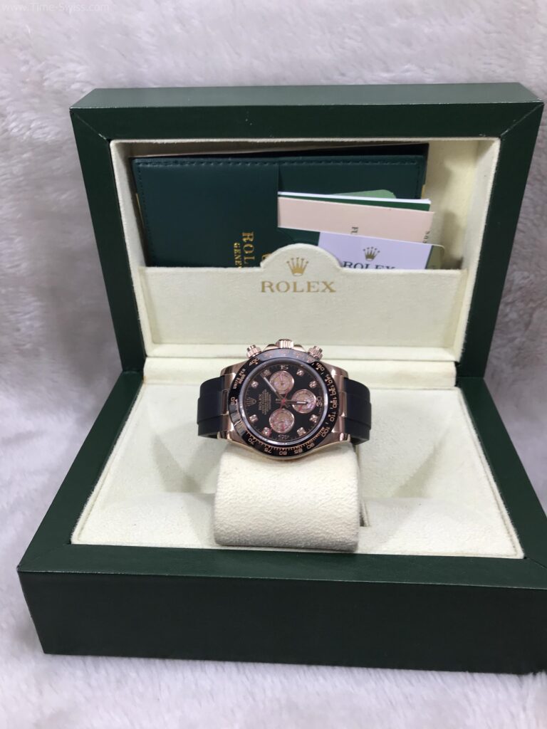 Rolex Daytona Rose Gold Ceramic Black Dial Rubble 40mm CC หน้าดำ สายยาง 08