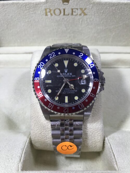 Rolex GMT Pepsi Black Dial Red Hand 40mm CC Jubilee