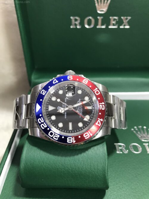 Rolex GMT Pepsi Black Dial Red Hand 40mm