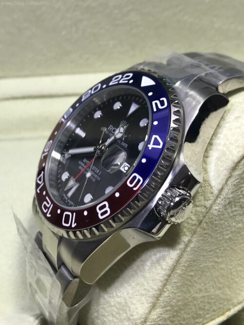 Rolex GMT Pepsi Black Dial Red Hand 43mm XL