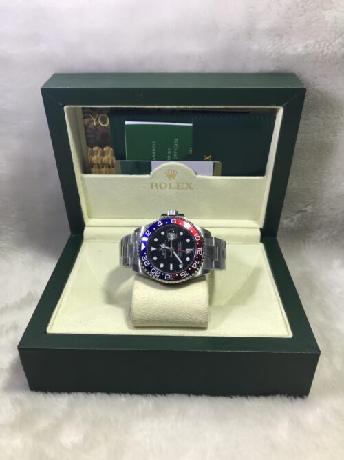 Rolex GMT Pepsi Black Dial Red Hand 43mm XL
