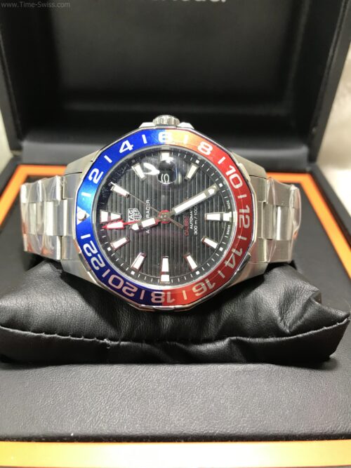 TAG Heuer Aquaracer Calibre7 Blue Red GMT Black Dial 43mm