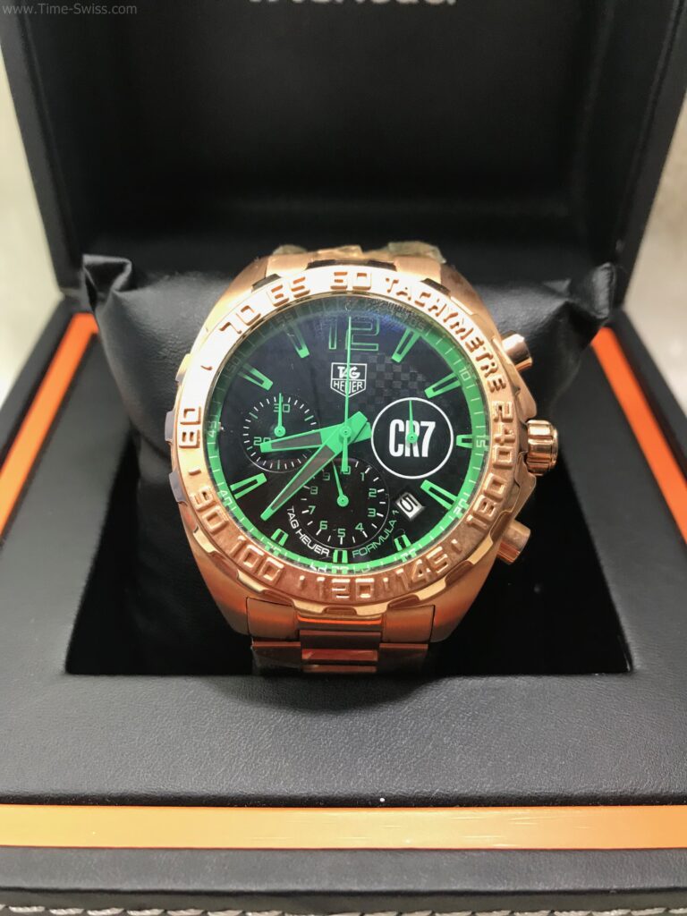 TAG Heuer Formula1 CR7 Rose Gold Green Dial 43mm หน้าดำ ขอบในเขียว 01