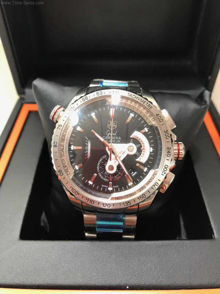 TAG Heuer Grand Carrera 36 Black Dial 43mm เรือนเงิน สายเหล็ก 01