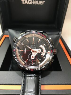 TAG Heuer Grand Carrera 36 PVD Black Dial 43mm Leather Strap