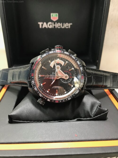 TAG Heuer Grand Carrera 36 PVD Black Dial 43mm Leather Strap