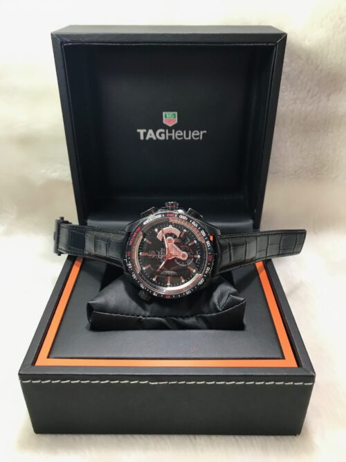 TAG Heuer Grand Carrera 36 PVD Black Dial 43mm Leather Strap