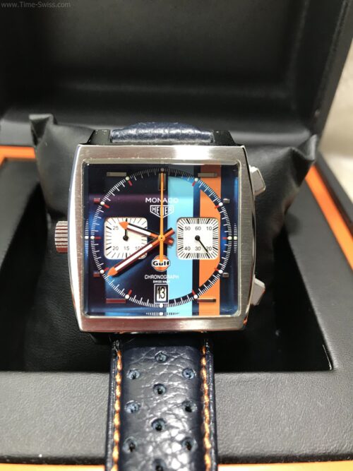 TAG Heuer Monaco Gulf Blue Orange Dial 40mm Leather Strap