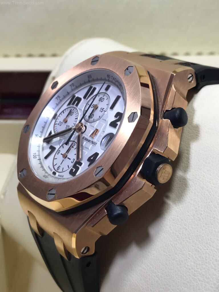 Audemars Piguet Chronograph Rose Gold White Dial 44mm Swiss เรือนทอง หน้าขาว สายยาง 02