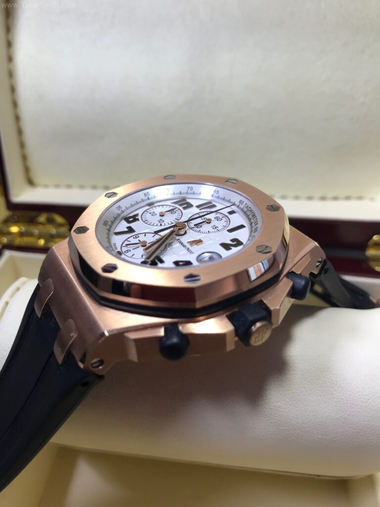 Audemars Piguet Chronograph Rose Gold White Dial 44mm Swiss เรือนทอง หน้าขาว สายยาง 03