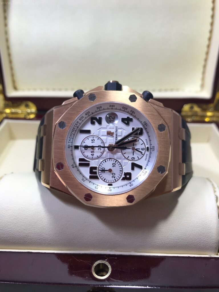 Audemars Piguet Chronograph Rose Gold White Dial 44mm Swiss เรือนทอง หน้าขาว สายยาง 09