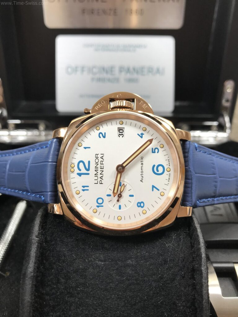 Panerai PAM756 Rose Gold White Dial 44mm Swiss เรือนทอง หน้าขาว สายหนังน้ำเงิน 07