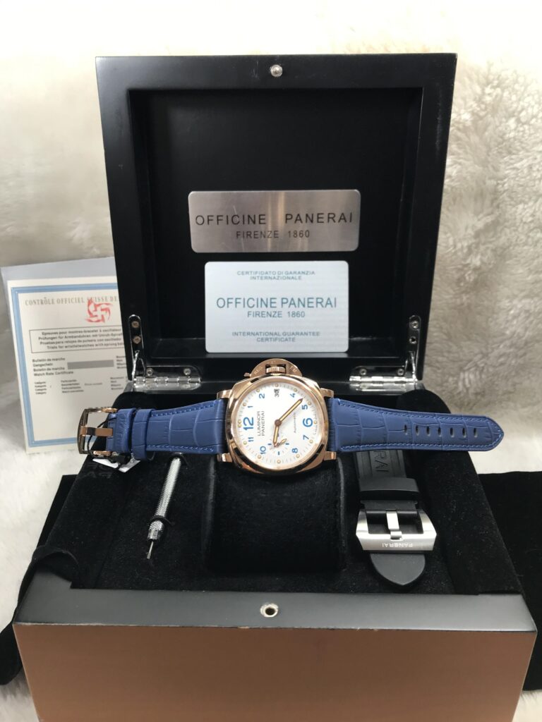 Panerai PAM756 Rose Gold White Dial 44mm Swiss เรือนทอง หน้าขาว สายหนังน้ำเงิน 08