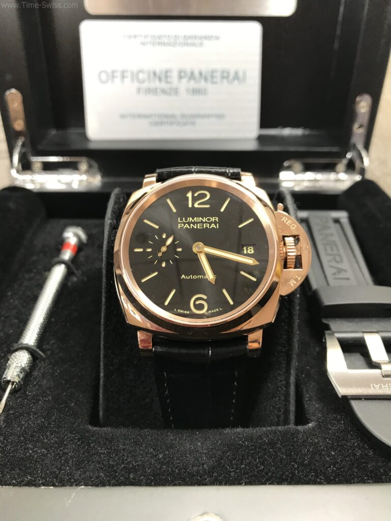 Panerai PAM908 Rose Gold Black Dial 42mm Swiss เรือนทอง หน้าดำ หลังปิด 01