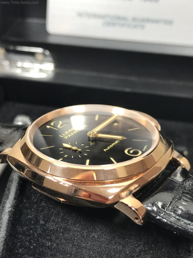 Panerai PAM908 Rose Gold Black Dial 42mm Swiss เรือนทอง หน้าดำ หลังปิด สายหนัง 03