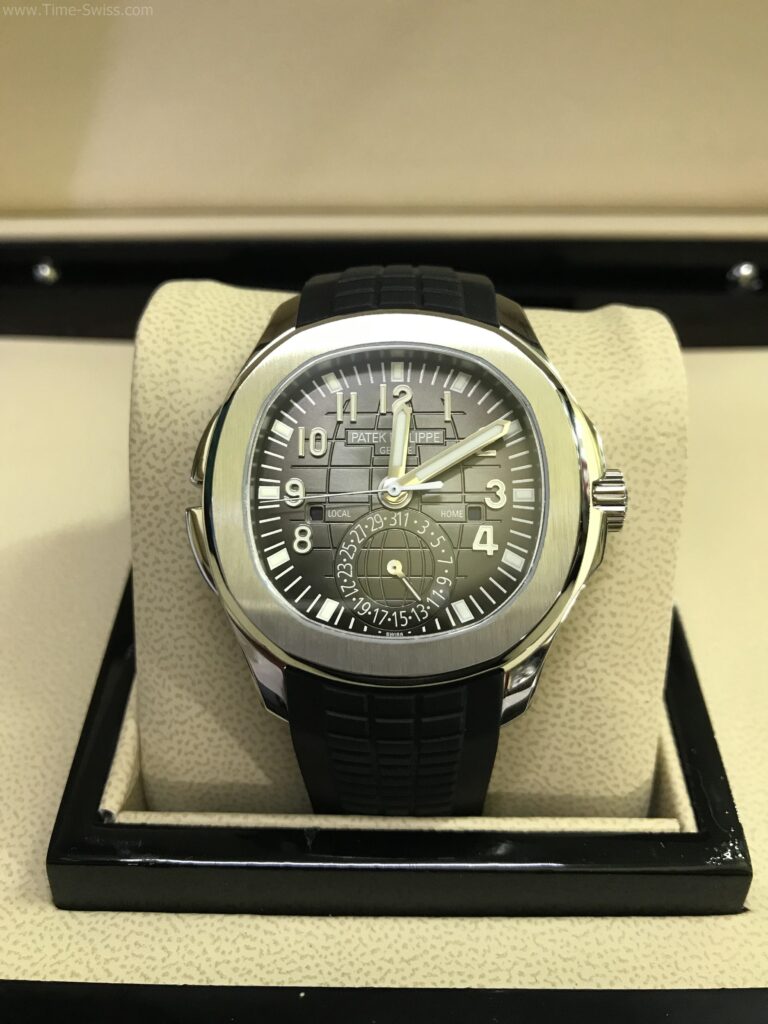 Patek Aquanaut 5164A Black Dial Rubble 41mm ZF Swiss เรือนเงิน 4เข็ม หน้าดำ สายยาง 01