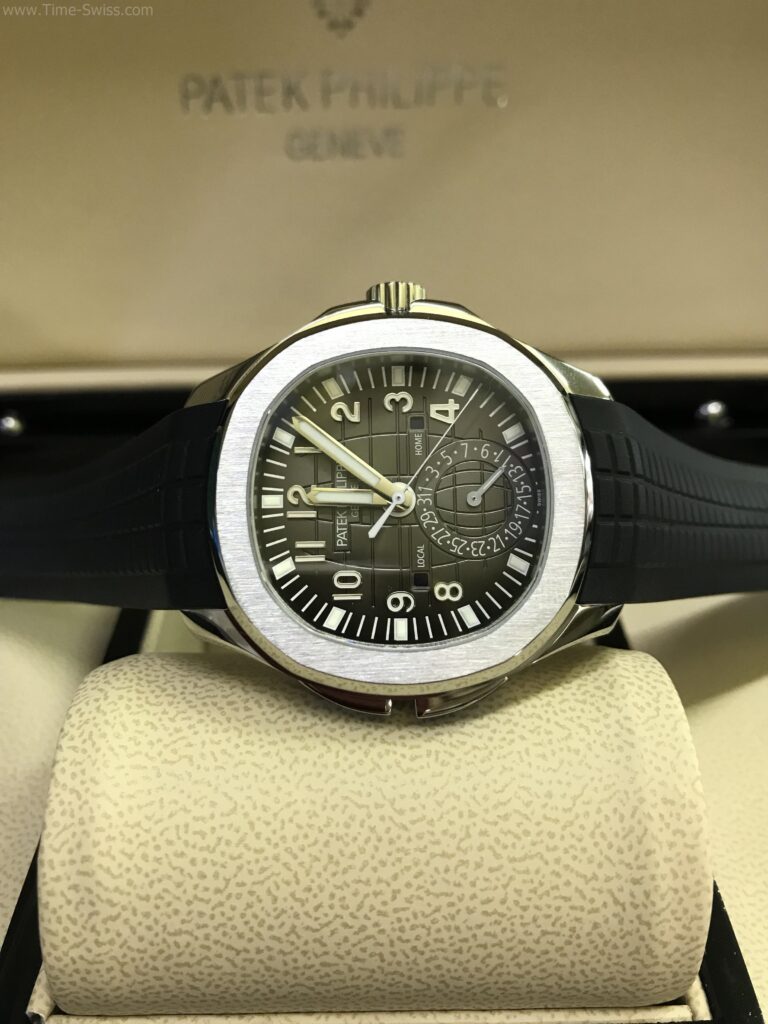 Patek Aquanaut 5164A Black Dial Rubble 41mm ZF Swiss เรือนเงิน 4เข็ม หน้าดำ สายยาง 08